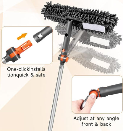 Chabatree Window Squeegee Cleaner Set 2-in-1 Window Cleaning Tool with Extendable Pole, Window Cleaning kit with Bendable Head for Indoor & Outdoor Glass for Car Indoor Outdoor High Windows（Kit2.0）