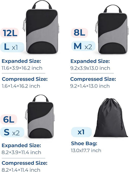 BAGSMART Compression Packing Cubes - 6 Set Travel Packing Cubes for Suitcases, Compression Suitcase Organizers with Shoe Bag