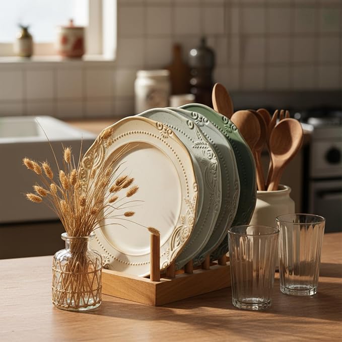 salad plates set of 4, 10.5 inch Reactive Glaze Stoneware Dinner Dish Set