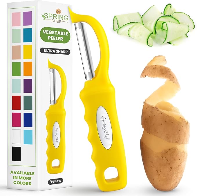 Spring Chef Premium Swivel Potato Peeler for Kitchen, Stainless Steel Fruit Peeler with Soft Grip Handle, Perfect for Vegetable, Apple, Carrot, Cucumber, Ginger - Dishwasher Safe - Yellow