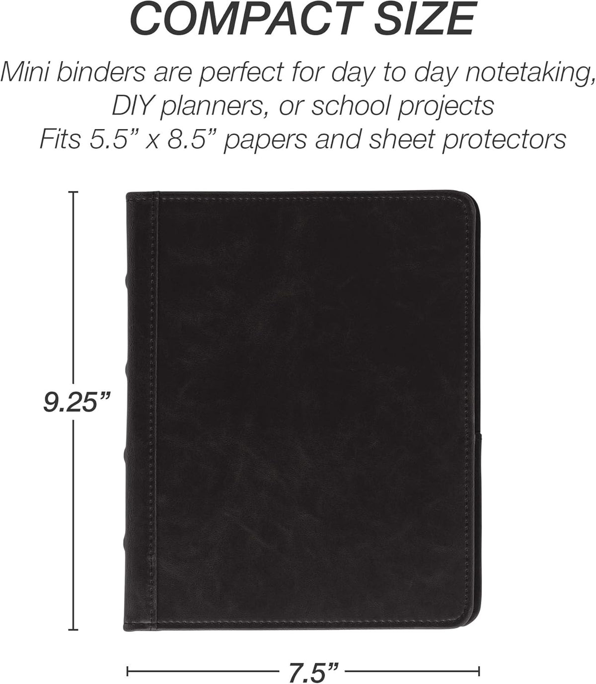 Samsill Vintage Leather Mini 3 Ring Binder 1 Inch Round Ring (Holds 200 Sheets), 5.5 x 8.5 Inch Documents, Professional Organizer, Planner, Notebook, Black