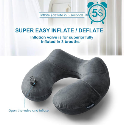 Inflatable Travel Pillows for Airplanes, Easy Blow Up Inflatable Travel Neck Pillows for Air Travel Sleeping Long Flight, Comfort Travel Air Pillows for Car Train Office Nap Camping