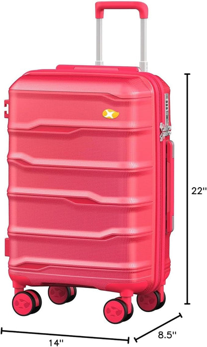 Carry On Luggage 22x14x9 Airline Approved, Hard Shell Suitcase with Spinner Wheels, PP Lightweight Luggages with TSA Lock, Carry-On Suitcases 20 Inch, Red