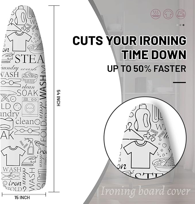 Extra Thick Ironing Board Cover and Pad, 15x54 Ironing Board Cover, Resist Scorching and Staining,Elastic Edges,Art of Life Iron Sew Laundry Wash