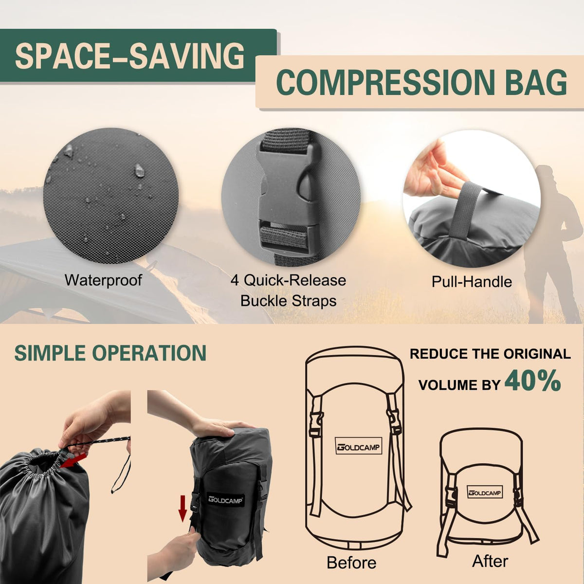 Outdoor Storage Stuff Sacks, Camping Gear Organizer (Black, XL)