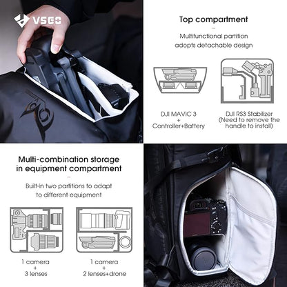 VSGO Black Snipe Camera Backpack 16L – Lightweight 1.1kg Professional DSLR/SLR Photography Bag for Sony, Canon, Nikon Cameras, DJI Stabilizers, Travel & Outdoor Use