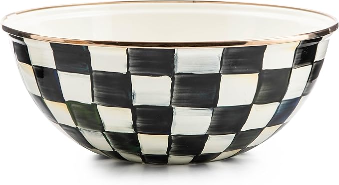 MACKENZIE-CHILDS Enamel Everyday Bowl, Serving Bowl for Entertaining, Medium, Black-and-White Courtly Check, Set of 1