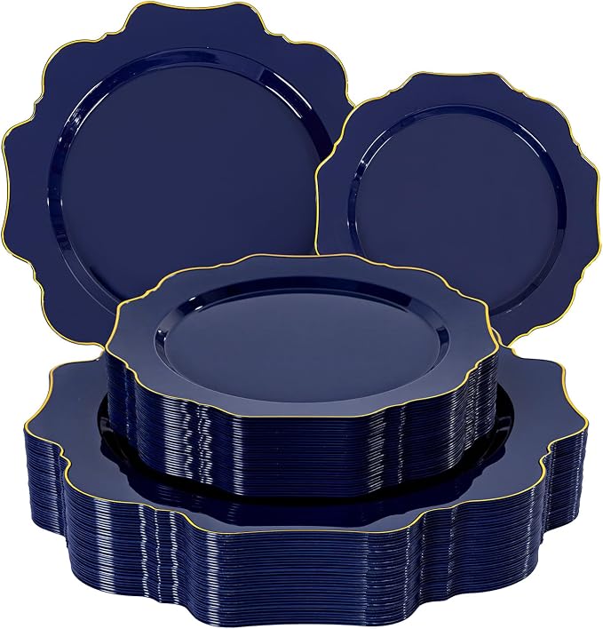 50PCS Navy Blue Disposable Plates Fancy Blue Plates