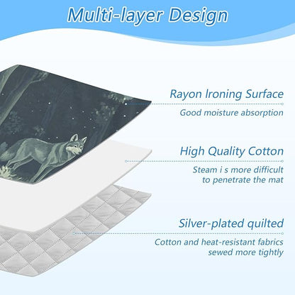 Ironing Mat Portable Ironing Pad Ironing Blanket for Table Top Heat Resistance Double-Side Using Travel Large 47.2 x 27.6 Inch Foldable Lightweight Night Forest Wolves
