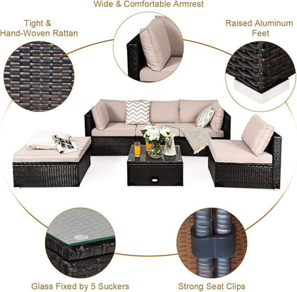Tangkula 6 Piece Patio Furniture Set, Outdoor Deck Lawn Backyard Durable Steel