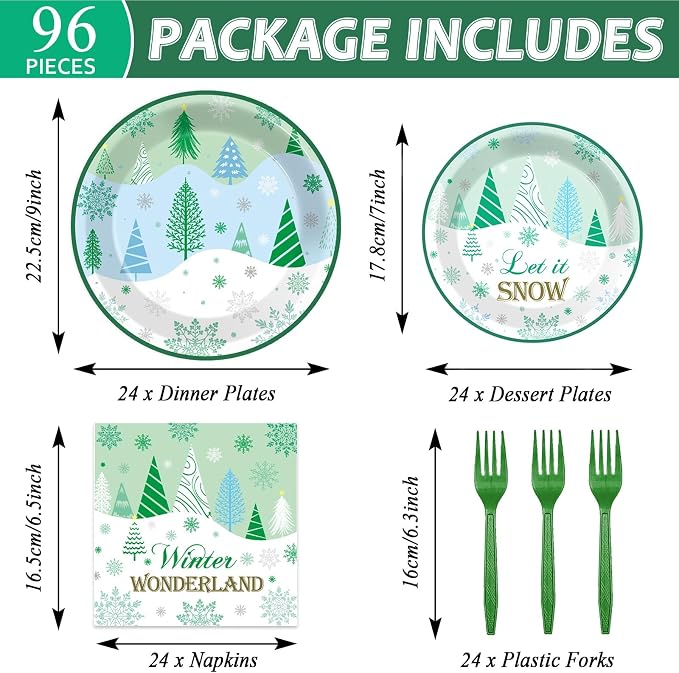 96Pcs Christmas Winter Forest Party Supplies Winter Wonderland Paper Plates and