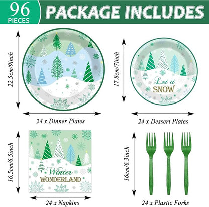 96Pcs Christmas Winter Forest Party Supplies Winter Wonderland Paper Plates and