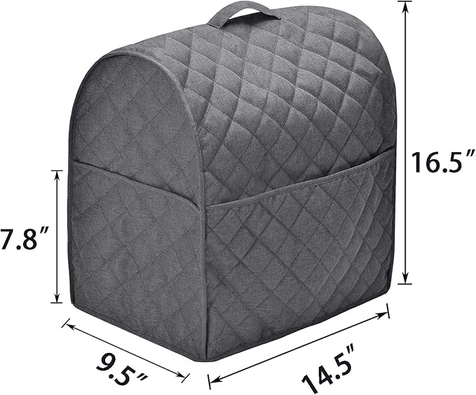 Stand Mixer Dust Cover with 3 Pockets Compatible with KitchenAid Tilt Head, Easy Cleaning,Can Ironable (Dark Gray, Fits for 6-8 Quart)