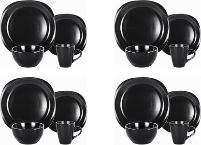 Stoneware Square 16pc Dinnerware Set, Matte Black