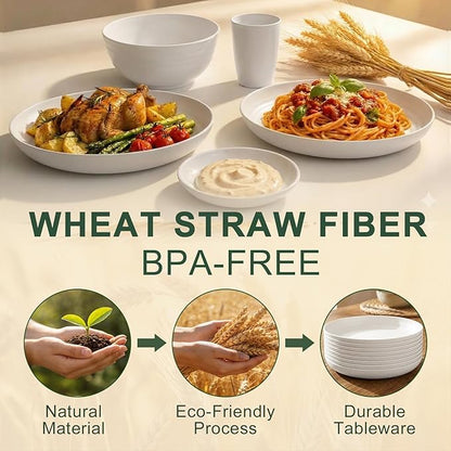 Dinnerware Sets for 8, Wheat Straw Plate and Bowl Set, Unbreakable Kitchen Set