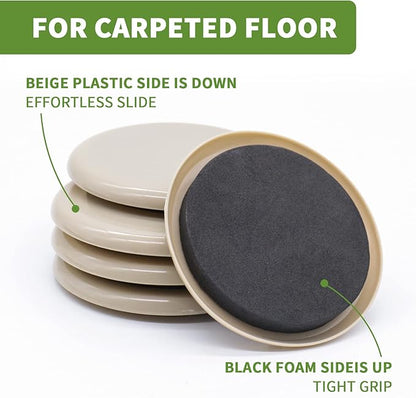Furniture Sliders for Carpet 8 PCS - 3 1/2 inch Furniture Moving Slider Chair Legs Floors Protectors– Move Your Furniture Easy & Safely(for Carpet)