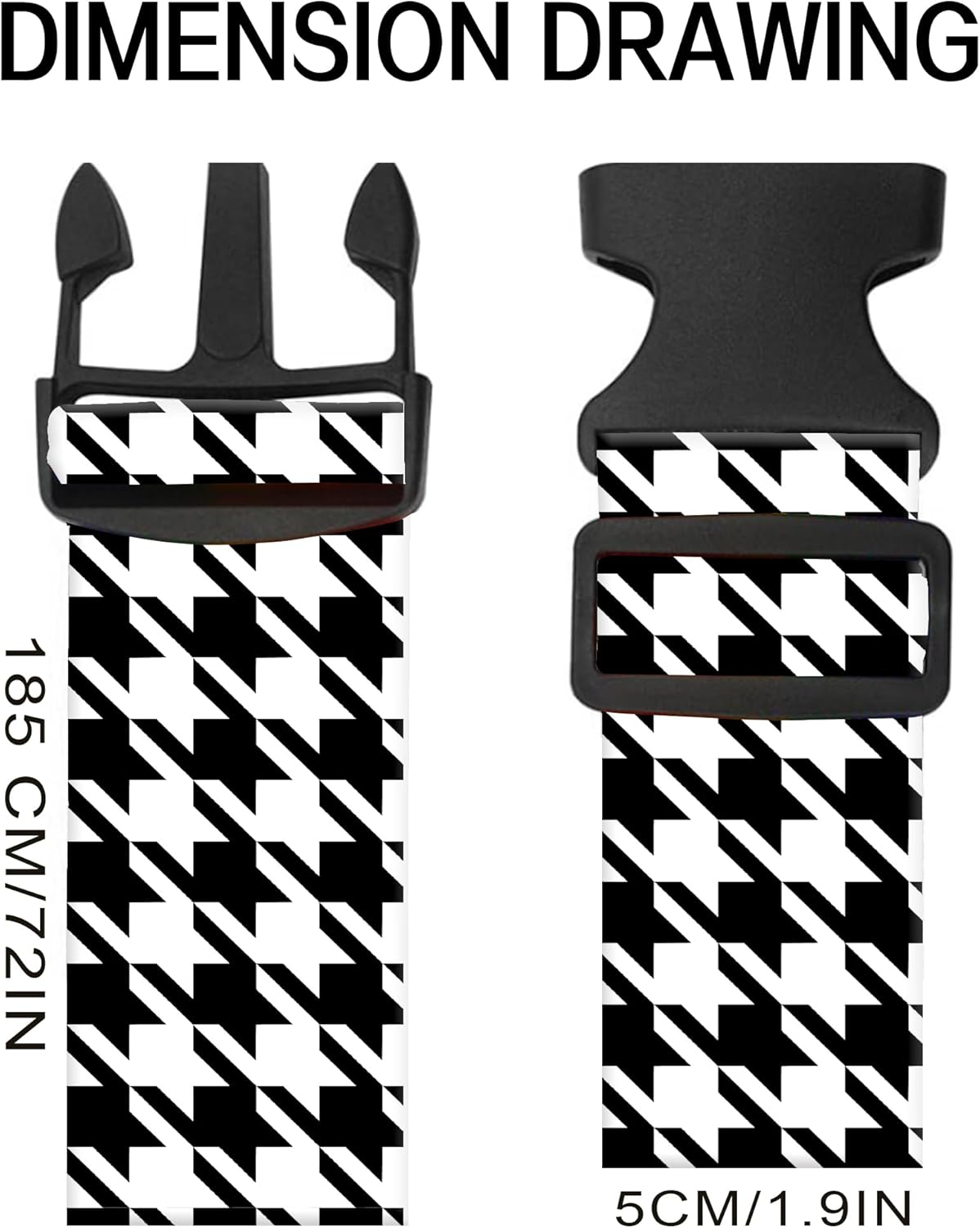 Luggage Straps for Suitcases, Adjustable Travel Belt, Durable Wide Luggage Strap, Cute Suitcase Strap Identifiers with Buckle, Bag Straps for Luggage, Black White Houndstooth