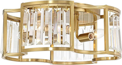 Possini Euro Design Gillian Modern Glam Ceiling Light Semi Flush-Mount Fixture 15" Warm Soft Gold 4-Light Crystal Rods Shade for Bedroom Kitchen Living Family Room Hallway Dining Bathroom House