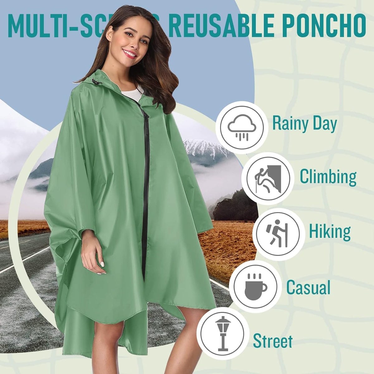 SaphiRose Unisex Rain Poncho Raincoat Hooded for Adults Women with Pockets