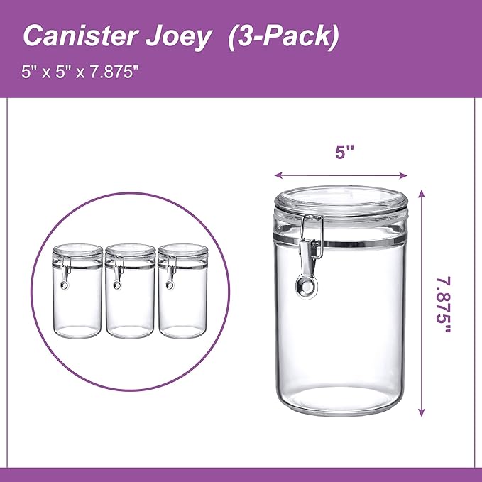 Amazing Abby - Cathy - 56-Ounce Plastic Canister (Set of 3), Plastic Airtight Food Container, Stackable for Pantry Storage, BPA-Free and Shatter-Proof, Perfect for Home and Commercial Use