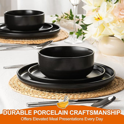 EWFEN Plates and Bowls Sets, 12 Pieces Ceramic Dinnerware Set