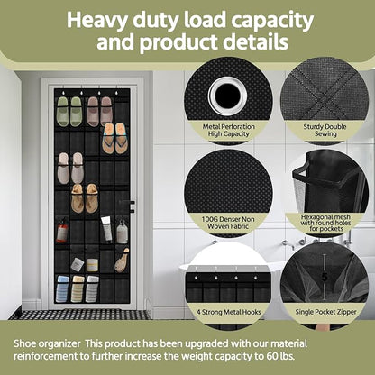35 Pocket Over the Door Shoe Organizer,Reusable Breathable Large Mesh Bag Men's & Women's Sneaker Organizer,Shoe Organizer for Kids,Hanging Shoe Storage Hanging Bag (Black)