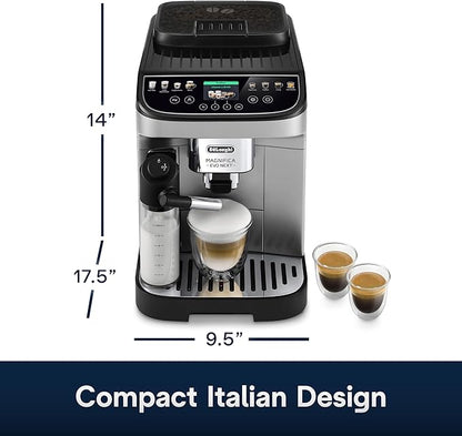 De'Longhi Magnifica Evo Next Fully Automatic Espresso Machine - Programmable Coffee Maker with Grinder and Milk Frother - Hot & Cold Brewer for Espresso, Latte, Cappuccino, Americano, Tea and More