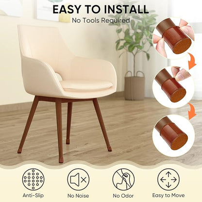 BALEINE 16 Pack Silicone Chair Leg Floor Protectors, Stool Leg Protectors Cap, Non-Slip Chair Leg Caps for Hardwood Floors (Brown, X-Large, 16 Pack)