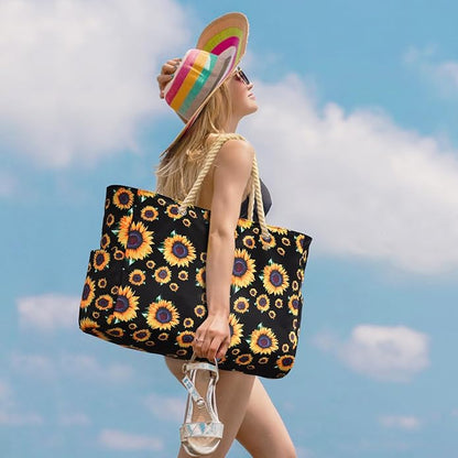 Becokan Beach Bag Large Beach Tote Bag for Women Waterproof Sandproof Swim Pool Bag With Zipper