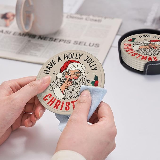 6 Pcs Christmas Santa Claus Drink Coasters