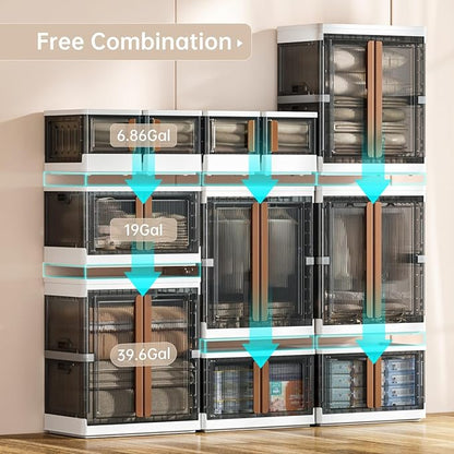 HAIXIN Closet Organizers and Storage, Collapsible Clothing Storage with Closet Rod and Clothes Hangers, Stackable Shelves, 39.6 Gal Wardrobe Organizer for Bedroom, 1 Pack