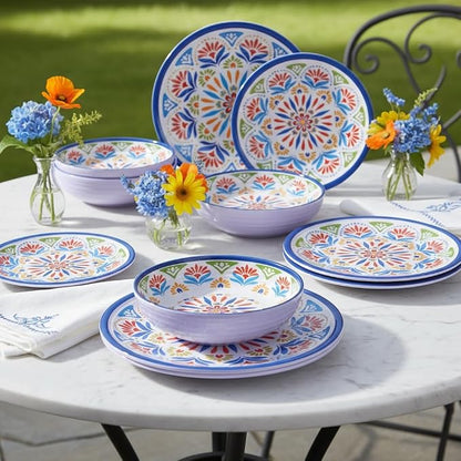 Dinnerware Set 12Pcs Melamine Plates and Bowls | Wedding Gift, Floral Pattern