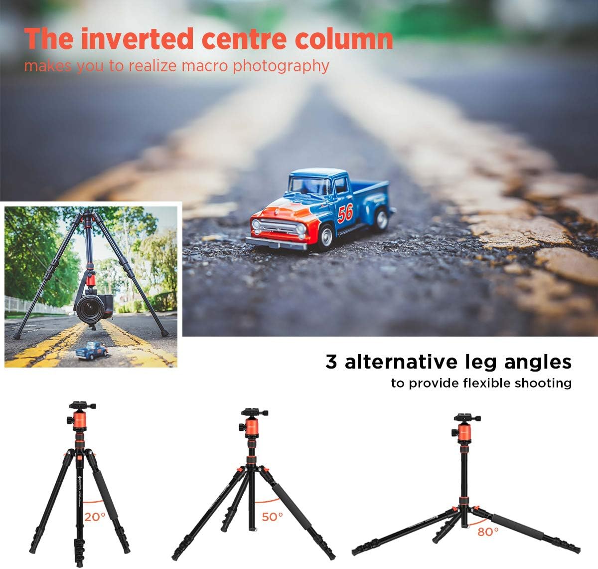 GEEKOTO 77’’ Tripod, Camera Tripod for DSLR, Compact Aluminum Tripod with 360 Degree Ball Head and 8kgs Load for Travel and Work