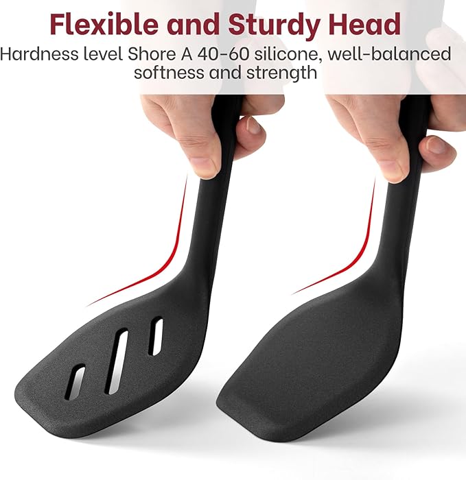 Silicone Spatula Set (BPA-Free), 600°F Heat Resistant Spatulas for Non-Stick Pans, 2 Pack Solid & Slotted Silicone Turner, One-Piece Cooking Spatula Turners for Kitchen Use, Black