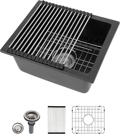 Dcolora 15 Inch Granite Composite Black Bar Sink Undermount Small Kitchen Sink Quartz Prep RV Single Bowl Under Counter Basin DC-GU7745