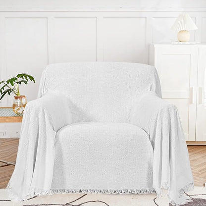 MYSKY HOME Couch Cover White Sofa Covers Small Chair Cover Geometrical Couch Recliner Cover for 1 Cushion Couch Washable Futon Sofa Throws Single Sofa Slipcovers for Dogs (Medium, 71" x 91", White)