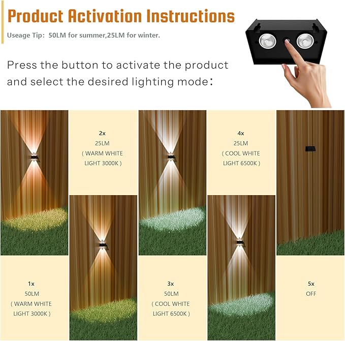 8-Pack Solar Fence Lights, Up & Down Lighting, 50LM/25LM 4 Modes, IP65