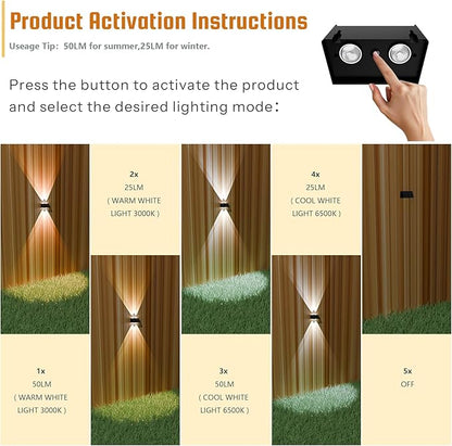 8-Pack Solar Fence Lights, Up & Down Lighting, 50LM/25LM 4 Modes, IP65