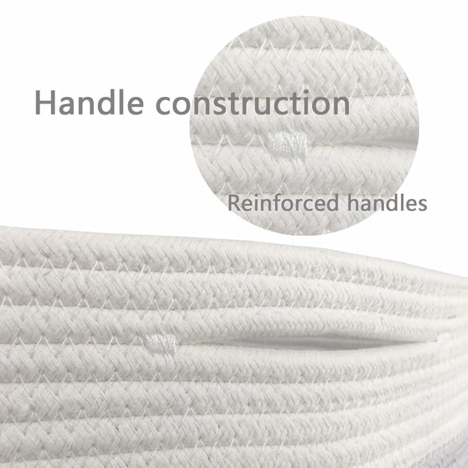 COMFY-HOMI 3 Pack Medium Cotton Rope Basket with Handles for Shelves, Dog Toy, Baby, Gift Organizing, Handwoven Craft - New Generation 13.5" x 11" x 9.5" (Navy Blue)