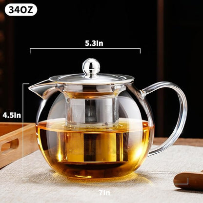 PARACITY Glass Teapot Stovetop 34OZ/1000ml, Tea pot with Removable 18/8 Stainless Steel Infuser, Borosilicate Clear Tea Kettle, Teapot Blooming and Loose Leaf Tea Maker Tea Brewer for Camping, Travel