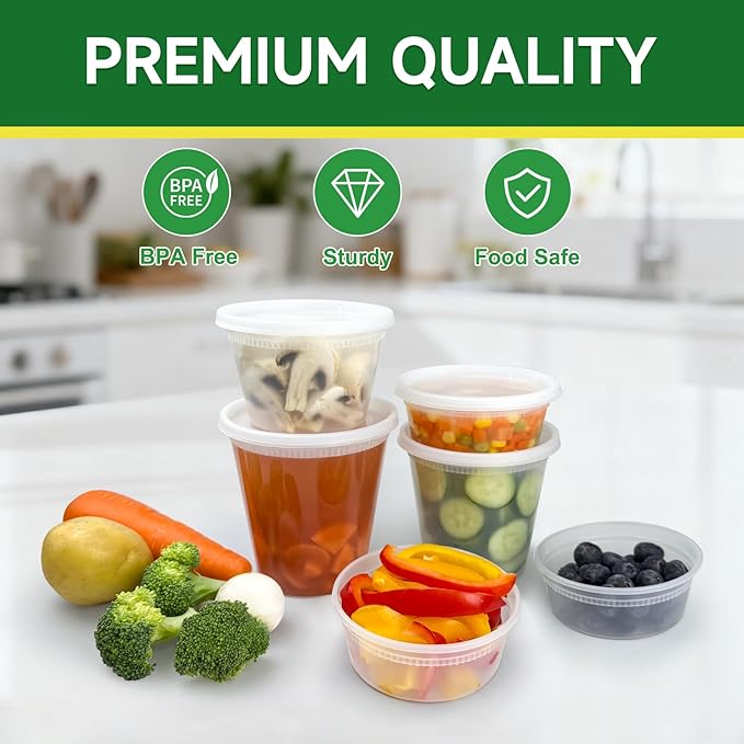 50 Set 16 oz Deli Containers with Lids, Leak-Proof BPA Free Plastic Take Out Bowls, Food Storage Containers for Takeout Meal Prep Storage, Freezer, Microwave & Dishwasher Safe