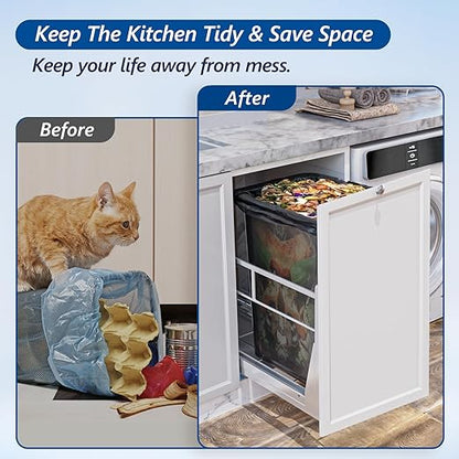 Insputer 8 Gal Pull Out Trash Can Under Cabinet, Heavy Duty Under Sink Garbage Can Kit with Soft-Close Slides for Kitchen, Laundry, Requires Minimum Cabinets Opening 12" W X 18" D