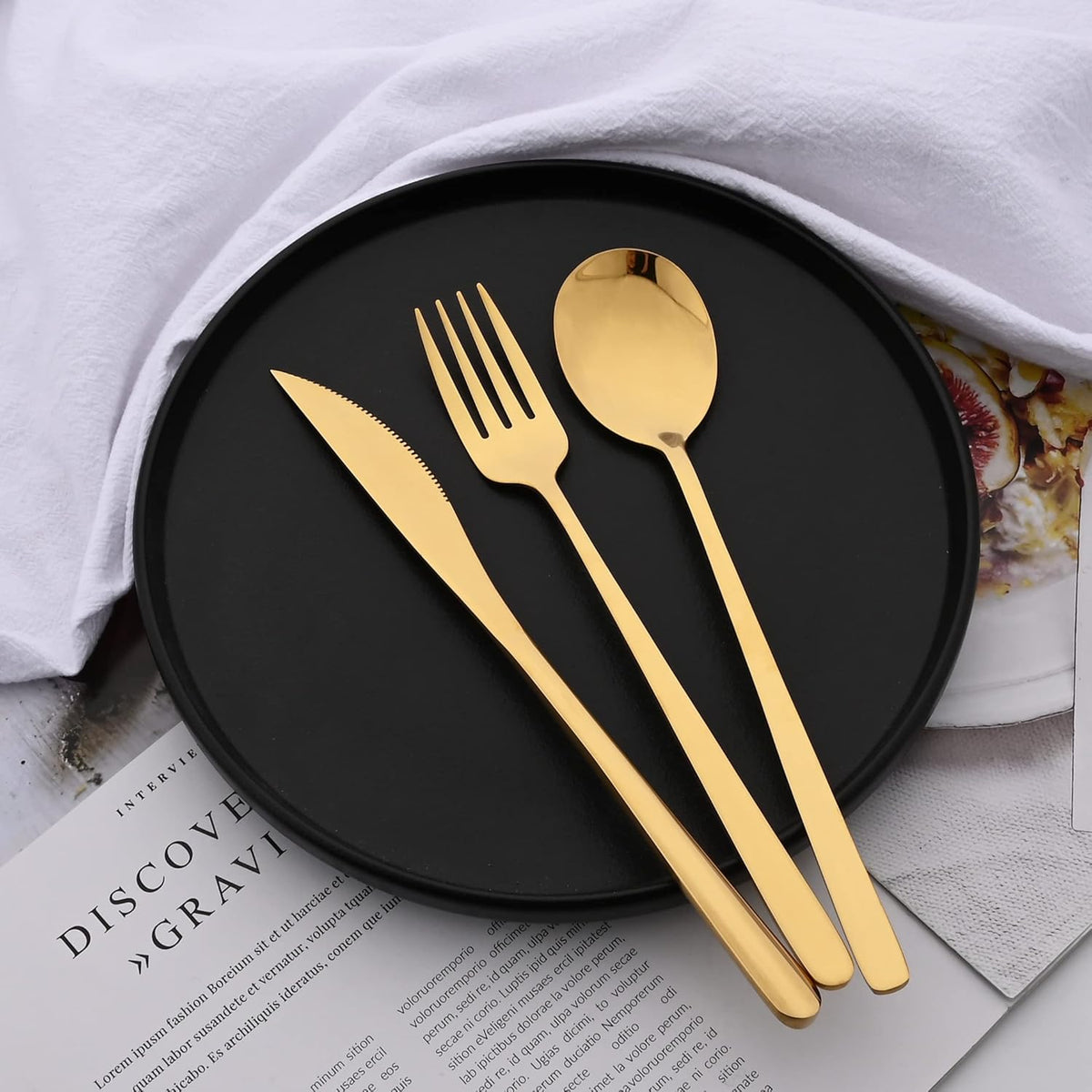20 Pieces Silverware Set 304 Stainless Steel, Healthy & Eco-Friendly Silver Travel Mirror Polished Gold Knife Fork Spoon Salad Fork Dessert Spoon Flatware Set, Service for 4