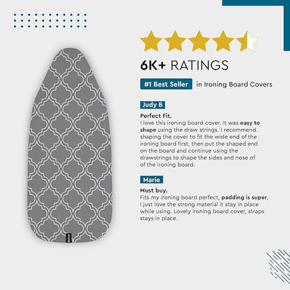 Encasa XO Ironing Board Cover and Pad 54"x15" - Thick 3mm Felt Padding, Drawstring Tightening & Lock, Easy Fit, Scorch & Stain Resistant, Fits Standard Large Ironing Board - Zig Zag