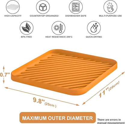 Silicone Organizer Tray for Kitchen Sink and Bathroom, Dishwasher Tray, Versatile Bathroom and Drawer Organizer Trays, Non-Slip Countertop (Orange)