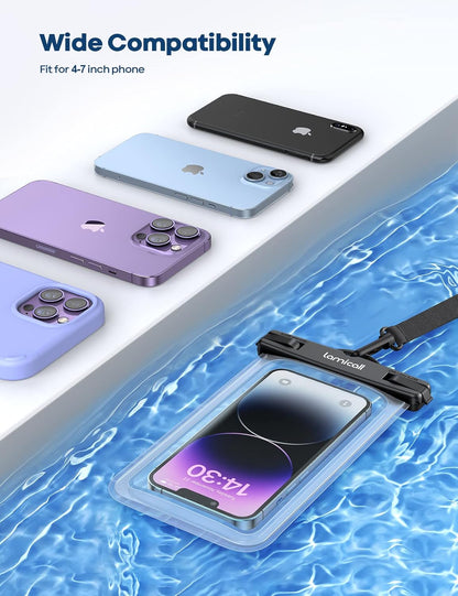 Lamicall Waterproof Phone Pouch Case - [2 Pack][Easy Lock & Heavy Duty] IPX8 Water Proof Cell Phone Dry Bag for Beach, Protector for iPhone 16 15 14 13 12 11 Pro Max Plus XS XR, Galaxy S24 S23, 4-7"