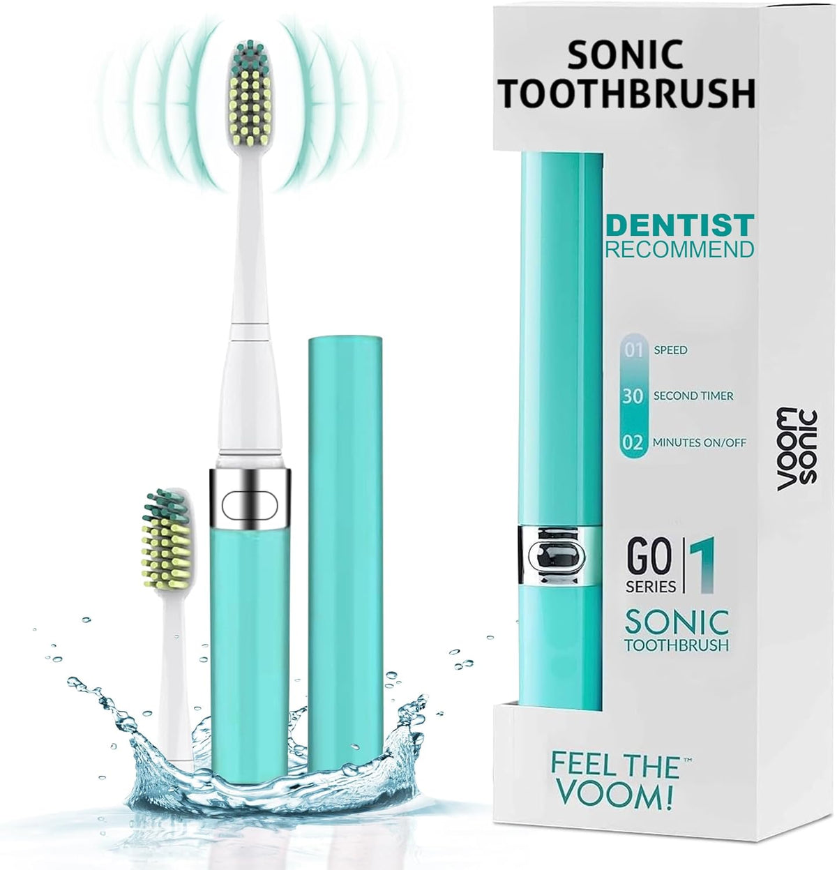 Voom Sonic Go 1 Series Travel Electric Toothbrush | Travel Toothbrushes - Battery Operated Toothbrush for Adults & Kids, Dentist Recommended Toothbrush, Portable w/ 2 Minute Timer
