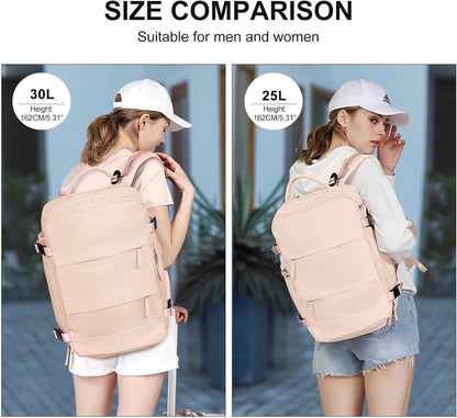 coowoz Large Casual Travel Backpack For Women Men,Carry On Rucksack Flight Approved,Hiking Waterproof Outdoor Sports Daypack Fit 15.6 Inch Laptop Shoes Compartment (Beige)