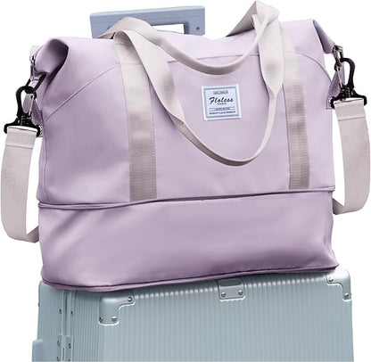 Travel Duffel Bag, Sports Tote Gym Bag, Shoulder Weekender Overnight Bag for Women