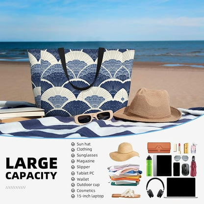 Beach Bag for Women Beach Tote Bag Waterproof Sandproof Large Bags with Zipper Big Capacity for Vacation Travel
